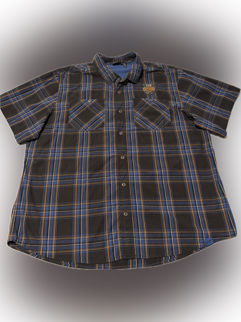 Harley Davidson 115th Anniversary Blue Plaid Short Sleeve Button Up Shirt XXL